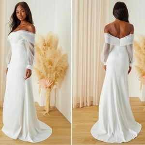 LULU's Long Sleeve Romantic Sexy Bridal Sophisticated Chic Elopement Gown